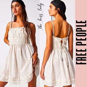 Free People mini dress ruffle pleated cotton spring summer smock
